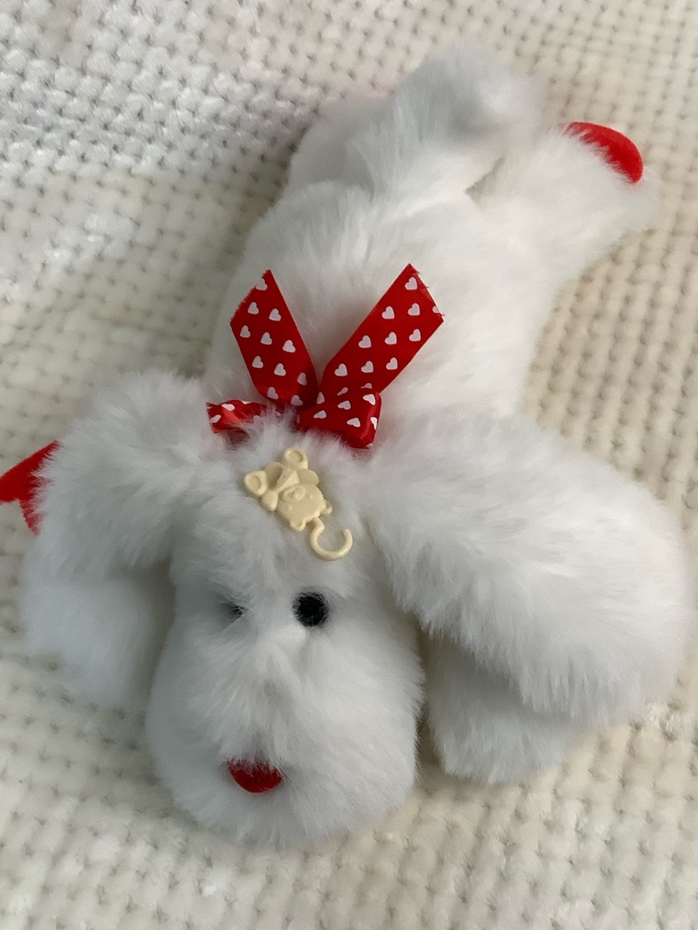 Unbranded Plush White Puppy Dog Red Heart Bow Nose Ear Red Feet Stuffed Aninimal